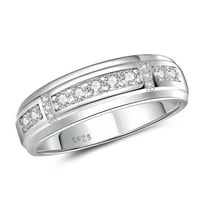 SFTING Men Wedding Band 925 Sterling Silver Men Rings Round Cut 5A CZ Wedding Promise Band for Him Size 9