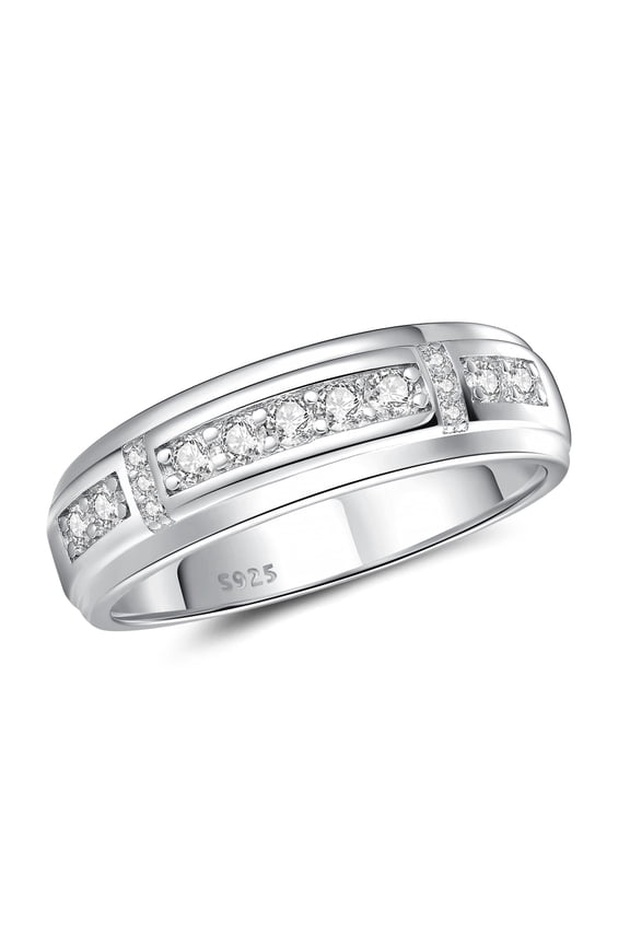 Men Wedding Band 925 Sterling Silver Men Rings Round Cut 5A CZ Wedding Promise Band for Him Size 9