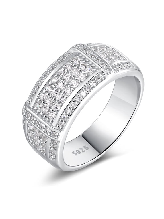 Men Wedding Band 925 Sterling Silver Men Rings Round Cut Wedding Rings for Men 5A CZ Size 10