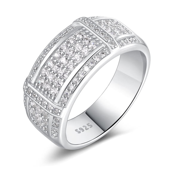 SFTING Men Wedding Band 925 Sterling Silver Men Rings Round Cut Wedding Rings for Men 5A CZ Size 9