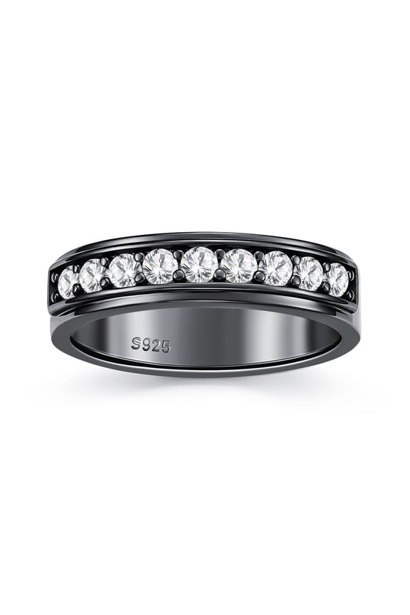 Men Wedding Band 925 Sterling Silver Rings for Men White Plated Round 5A Zirconia Black Size 11