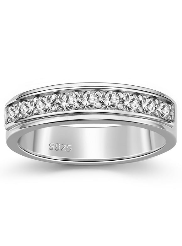 Men Wedding Band 925 Sterling Silver Rings for Men White Plated Round 5A Zirconia Size 9