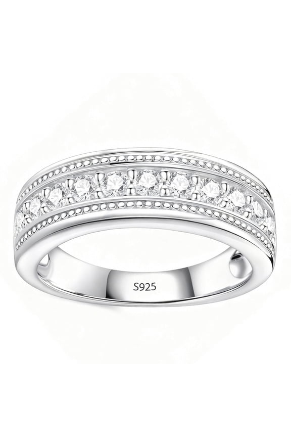 Men Wedding Band AAAAA CZ Men Rings 925 Sterling Silver Round Cut Wedding Promise Band for Him Size 8