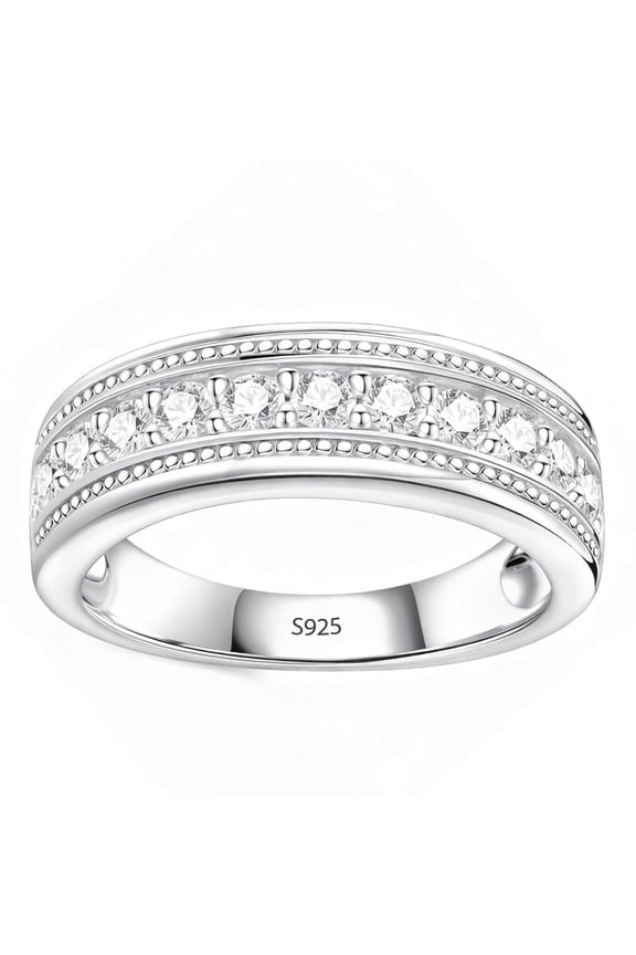 Men Wedding Band AAAAA CZ Men Rings 925 Sterling Silver Round Cut Wedding Promise Band for Him Size 9