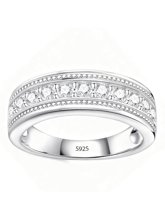 Men Wedding Band AAAAA CZ Men Rings 925 Sterling Silver Round Cut Wedding Promise Band for Him Size 9