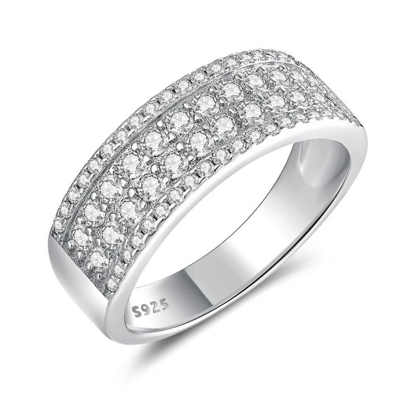 SFTING Men Wedding Band 925 Sterling Silver Wedding Rings for Women Round Cut AAAAA CZ Eternity Size 9