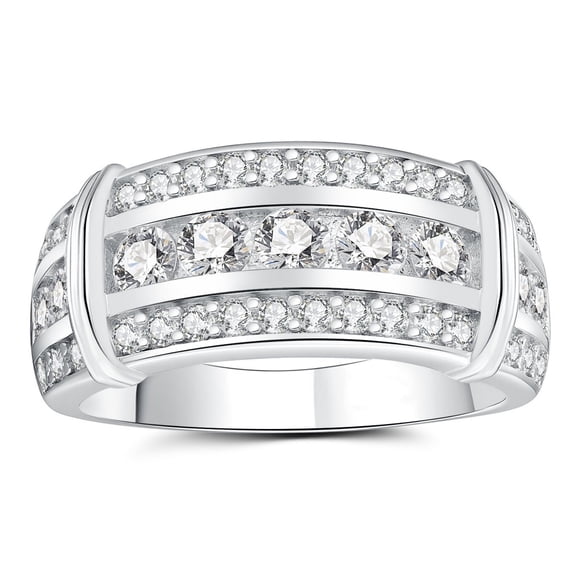 SFTING Men Wedding Band Engagement Men Rings Round Cut 5A CZ Silver Plated Promise Band for Him Size 9