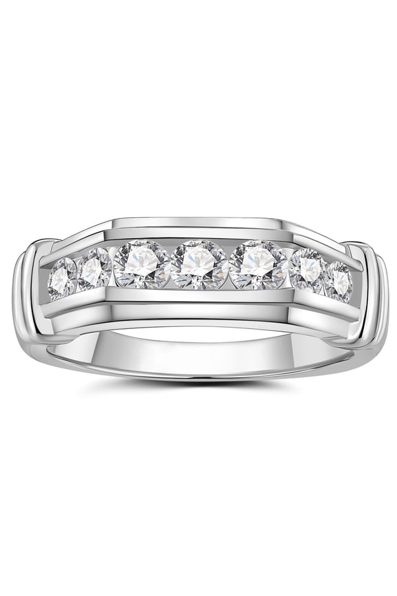 Men Wedding Band Round Cut Men Rings 5A CZ Silver Plated Engagement Promise Rings for Men Size 9