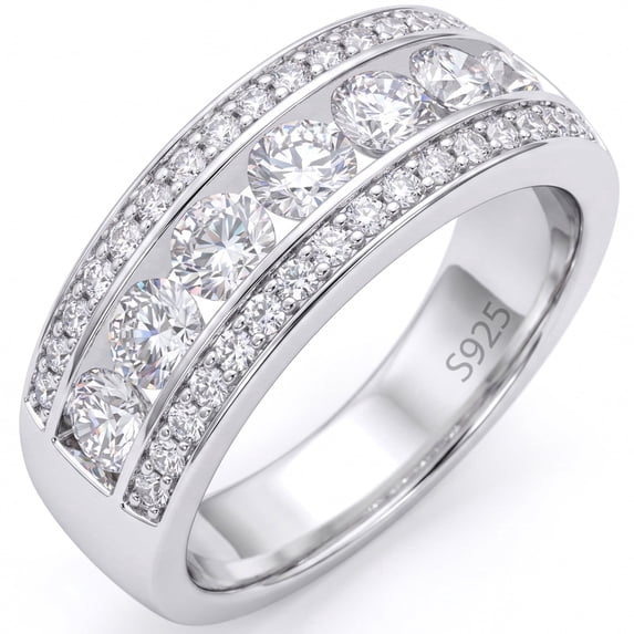 SFTING Men Wedding Bands 8mm Width Men Rings 925 Sterling Silver Round Cut Engagement Promise Ring Pave 5A CZ Size 12