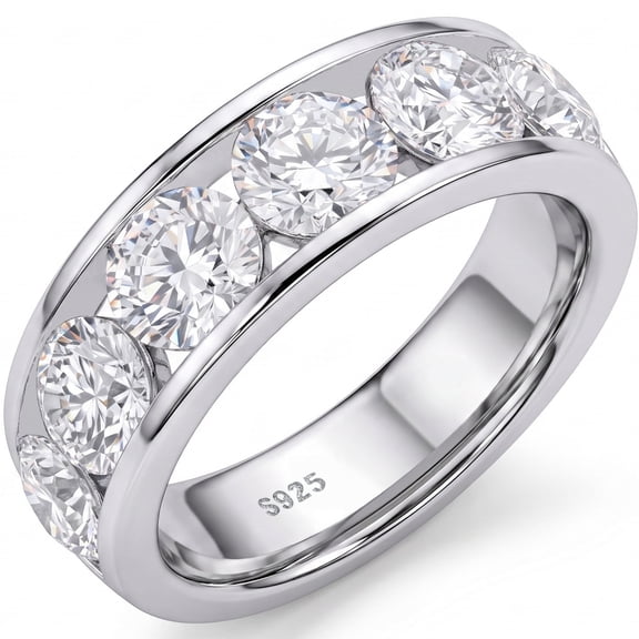 SFTING Men Wedding Bands 925 Sterling Silver Men Rings Round Cut 8mm Width Engagement Promise Ring 5A CZ Size 9
