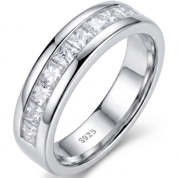 SFTING Men Wedding Bands 925 Sterling Silver Princess Cut Men Rings Half Eternity Promise Ring 5A CZ Size 9
