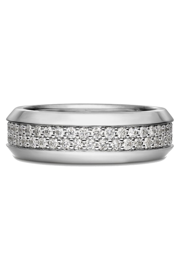 Mens Wedding Band 925 Sterling Silver Rings for Men Two Row Round 5A Cubic Zirconia Promise Rings for Him Size 8