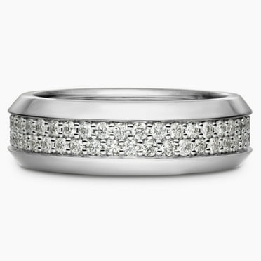 SFTING Mens Wedding Band 925 Sterling Silver Rings for Men Two Row Round 5A Cubic Zirconia Promise Rings for Him Size 9