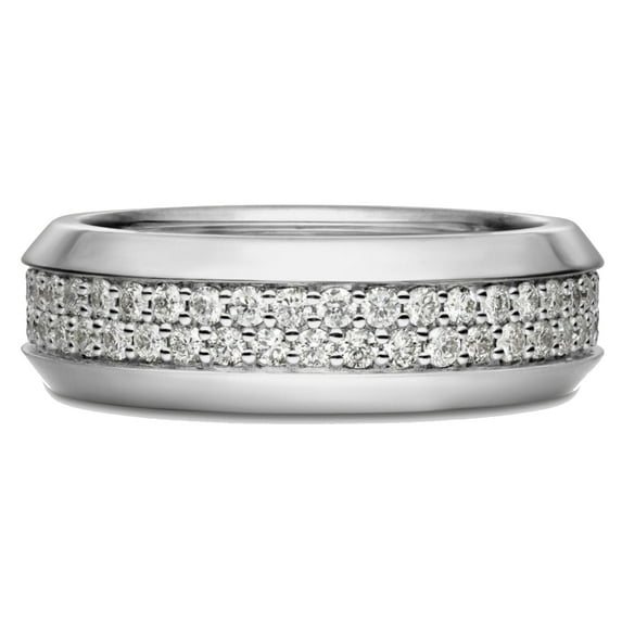 SFTING Mens Wedding Band 925 Sterling Silver Rings for Men Two Row Round 5A Cubic Zirconia Promise Rings for Him Size 9