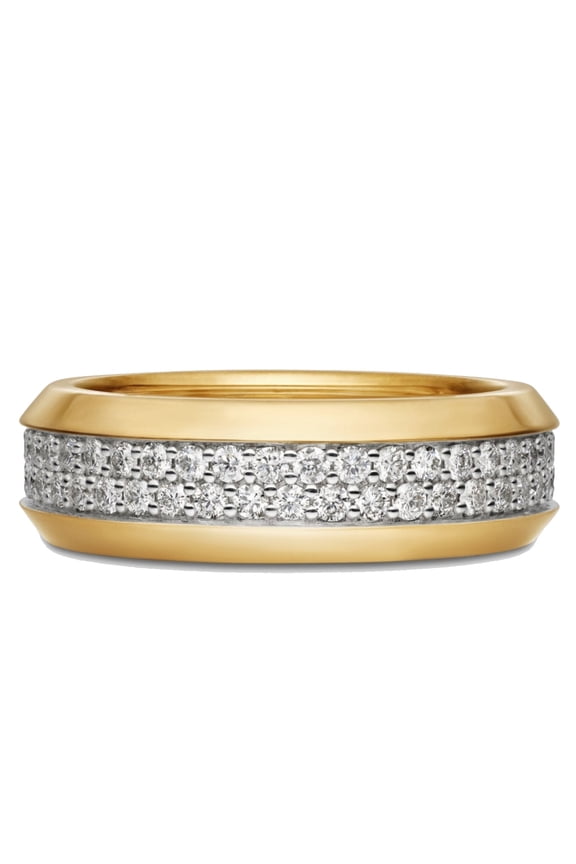 Mens Wedding Band 925 Sterling Silver Rings for Men Two Row Round 5A Cubic Zirconia Yellow Gold Promise Rings for Him Size 9