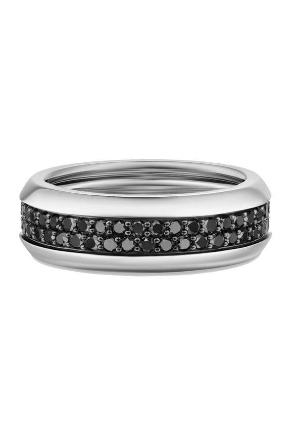 Mens Wedding Band 925 Sterling Silver Rings for Men Two Row Round Black 5A Cubic Zirconia Promise Rings for Him Size 10