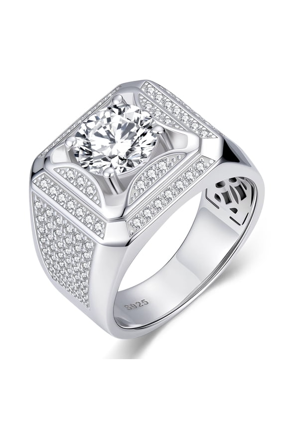 Mens Wedding Band Engagement Ring Solitaire Stone 925 Sterling Silver Ring for Men 2 CT Brilliant Round Cut Size 10