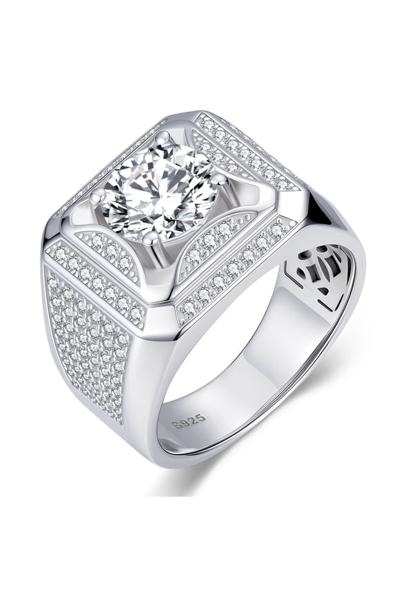 Mens Wedding Band Engagement Ring Solitaire Stone 925 Sterling Silver Ring for Men 2 CT Brilliant Round Cut Size 7