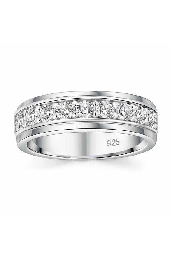 Moissanite Wedding Band 925 Sterling Silver Rings For Men White Gold Plated 1ct D Color VVS1 Clarity Brilliant Round Cut Engagement Rings For Him Size 10