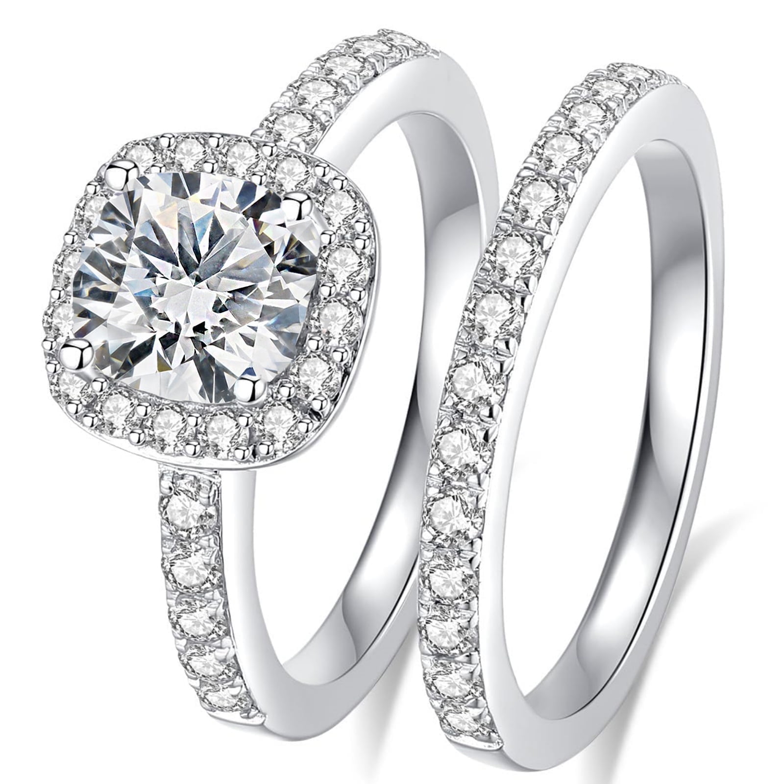 SFTING Moissanite Wedding Ring Set for Women D Color VVS1 Round Brilliant Cut 925 Sterling Silver Moissanite Wedding Band Engagement Rings Set Size 7