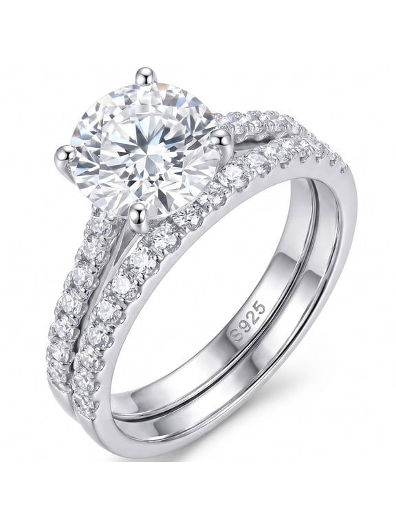 Moissanite Wedding Ring Set for Women 925 Sterling Silver 2.75CT Round Cut Solitaire Engagement Rings Stackable Gift for Her Size 7