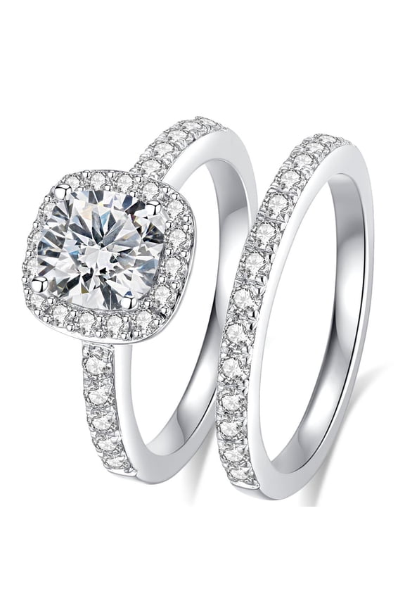Moissanite Wedding Ring Set for Women D Color VVS1 Round Brilliant Cut 925 Sterling Silver Moissanite Wedding Band Engagement Rings Set Size 8