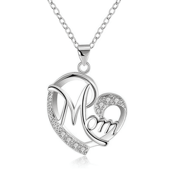 SFTING Mom Letter Heart Necklace in 925 Sterling Silver Cubic Zirconia Jewelry Love Necklace Mother's Day Birthday Gift for Women Mother
