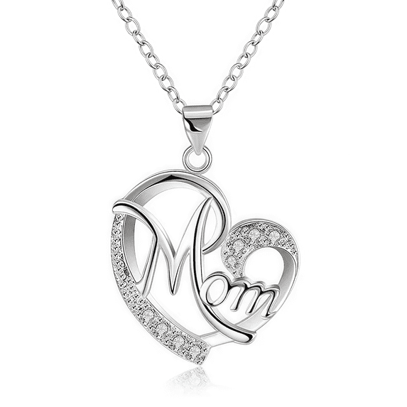 SFTING Mom Letter Heart Necklace in 925 Sterling Silver Cubic Zirconia Jewelry Love Necklace Mother's Day Birthday Gift for Women Mother