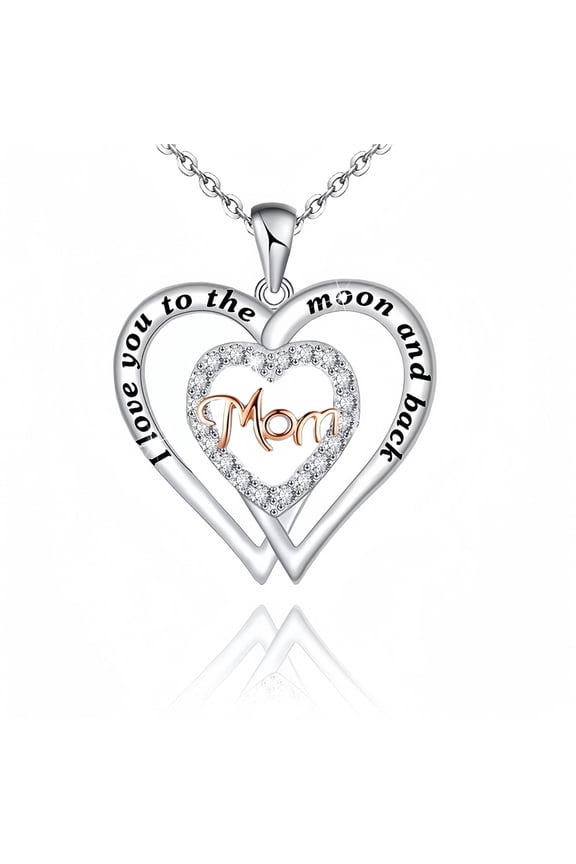 Multicolor Mother's Necklace Gifts 925 Sterling Silver Love You Mom Heart Pendant Necklace for Women and Mom, Birthday Mother's Day Gifts from Daughter Son
