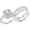 thumbnail image 1 of SFTING Radiant Wedding Rings for Woman 925 Sterling Silver Engagement Rings Enhancer Band Bridal Set 5A CZ Size 6, 1 of 3