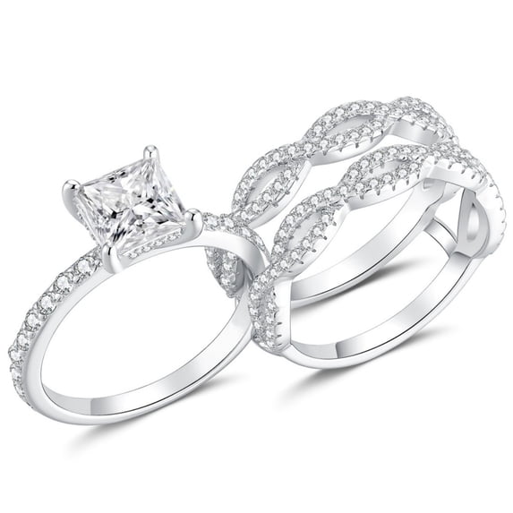 SFTING Rings for Woman Princess Cut 5A CZ Engagement Rings Set for Women Silver Plated Size 5