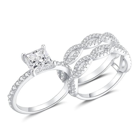 SFTING Rings for Woman Princess Cut 5A CZ Engagement Rings Set for Women Silver 18K White Plated Size 5