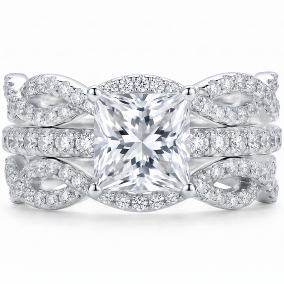 SFTING Rings for Woman Princess Cut 5A CZ Engagement Rings Set for Women Silver Plated Size 5