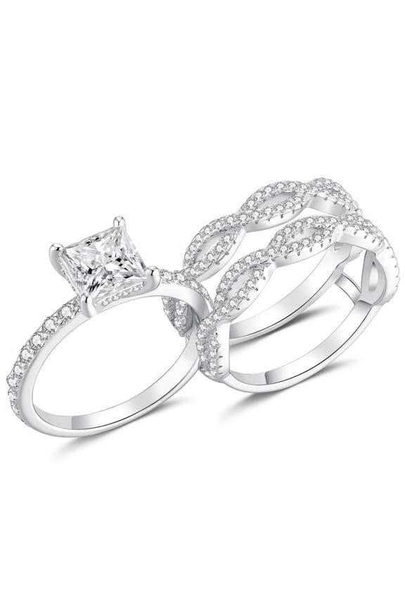 Rings for Woman Princess Cut 5A CZ Engagement Rings Set for Women Silver 18K White Plated Size 7