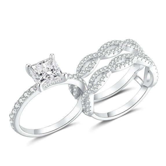 SFTING Rings for Woman Princess Cut 5A CZ Engagement Rings Set for Women Silver 18K White Plated Size 7
