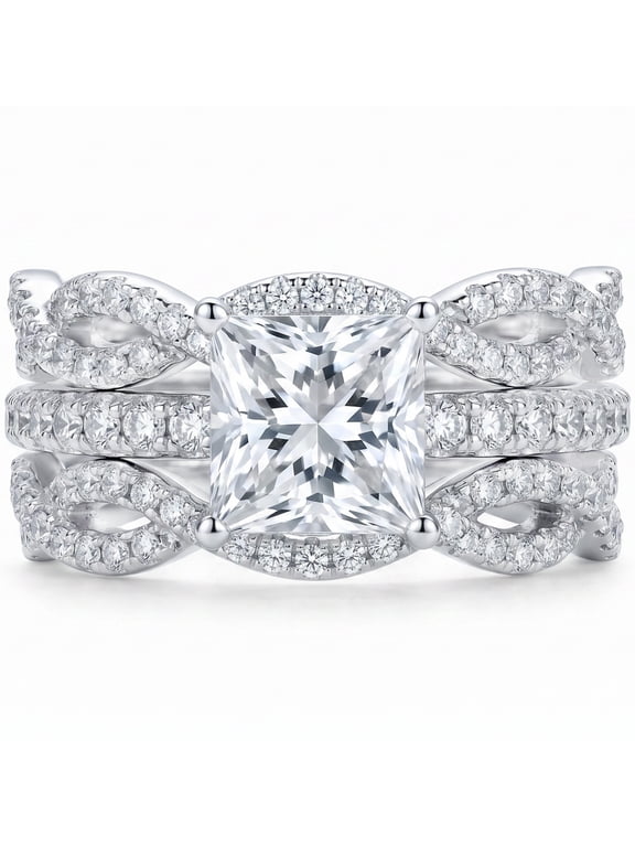 Rings for Woman Princess Cut 5A CZ Engagement Rings Set for Women Silver Plated Size 7