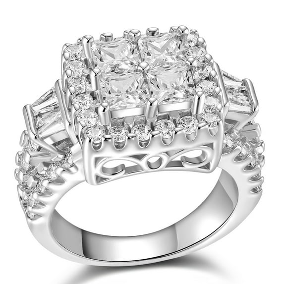 SFTING Rings for Women 18K Gold Plated Princess Cut Engagement Rings for Women 5A CZ Size 5