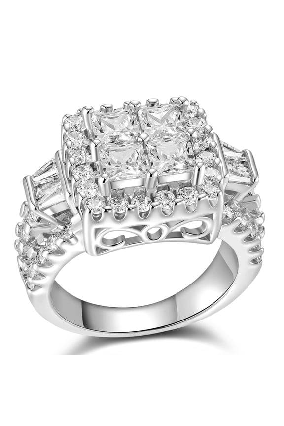 Rings for Women 18K Gold Plated Princess Cut Engagement Rings for Women 5A CZ Cross Size 6