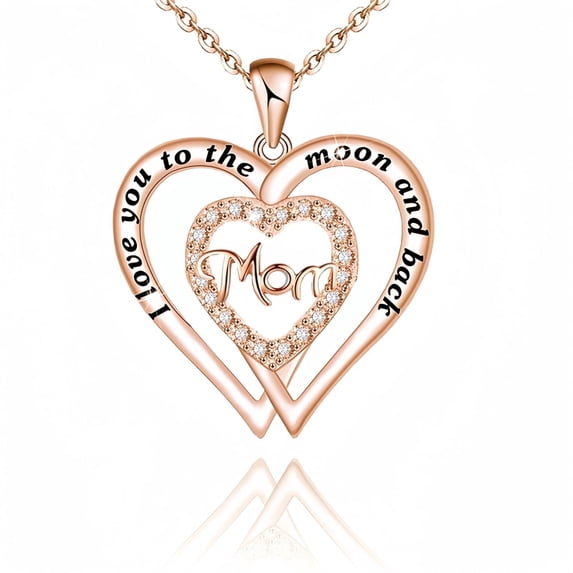 SFTING Rose Gold Mother's Necklace Gifts 925 Sterling Silver Love You Mom Heart Pendant Necklace for Women and Mom, Birthday Mother's Day Gifts from Daughter Son