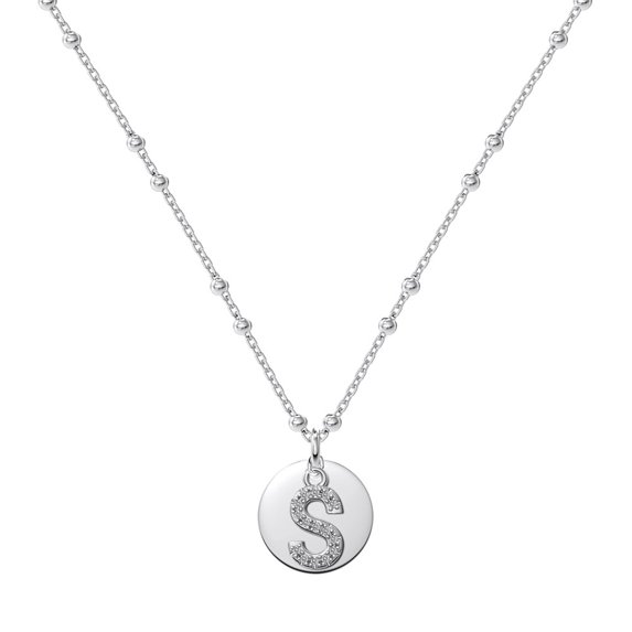 SFTING "S" Letters Pendants Initial Dainty Necklaces Zirconia for Women, 943 Sterling Silver Bead Adjustable Chain, Gift for Her, Mother, Daughter, Wife