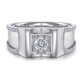 thumbnail image 1 of SFTING S925 Sterling Silver 0.4CT Solitaire Round Wedding Band for Men with Half Pave Cubic Zirconia Engagement Ring Size 8, 1 of 7