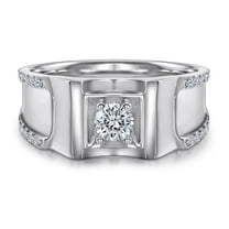 SFTING S925 Sterling Silver 0.4CT Solitaire Round Wedding Band for Men with Half Pave Cubic Zirconia Engagement Ring Size 8