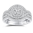 thumbnail image 1 of SFTING S925 Sterling Silver Double Halo Engagement Wedding Rings for Women Luxury Cubic Zirconia 3Pcs Ring Set Size 10, 1 of 8