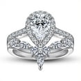thumbnail image 1 of SFTING S925 Sterling Silver Eternity 1.5CT Vintage Pear Teardrop Halo Engagement Wedding Rings Set for Women Size 8, 1 of 4