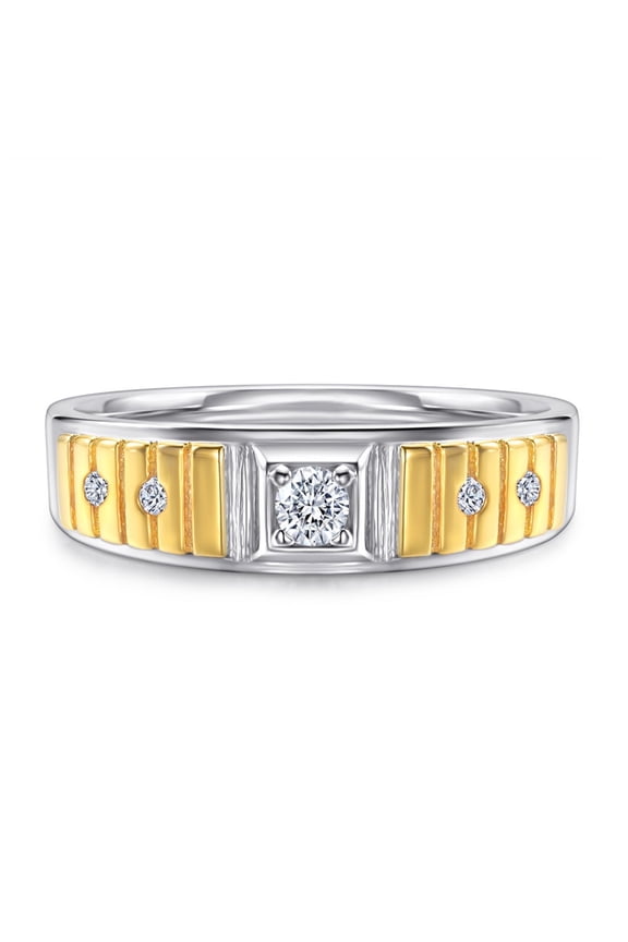 S925 Sterling Silver Solitaire Wedding Band for Men Gold-Plated Cubic Zirconia Engagement Ring Size 8