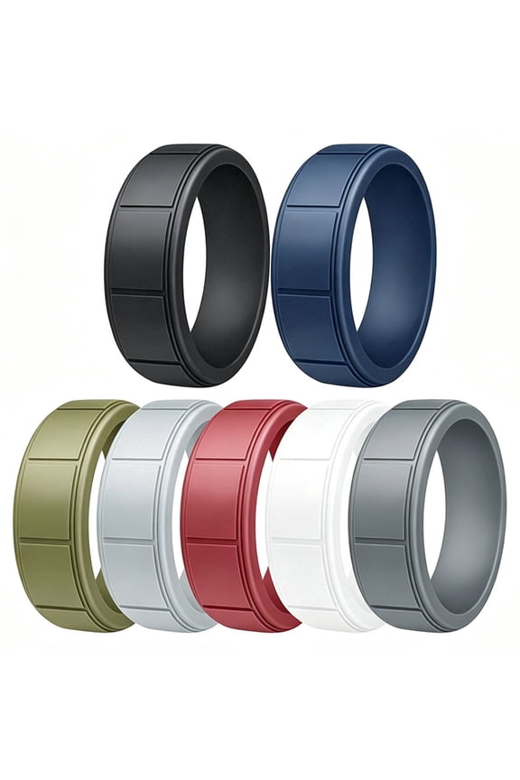 Silicone Rings for Men 7 Pack Grooved Stackable Matte Rubber Engagement Promise Rings for Him Size 10