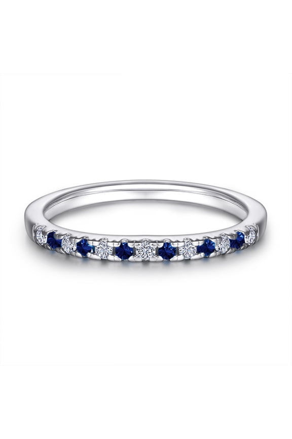 Wedding Band 925 Sterling Silver Stackable Half-Eternity Rings for Women Blue Sapphire & White Size 10