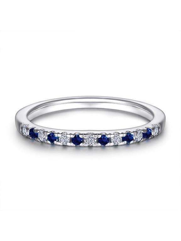 Wedding Band 925 Sterling Silver Stackable Half-Eternity Rings for Women Blue Sapphire & White Size 4