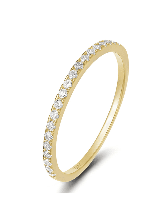 Wedding Band 925 Sterling Silver Stackable Half-Eternity Rings for Women Gold Plated Size 7