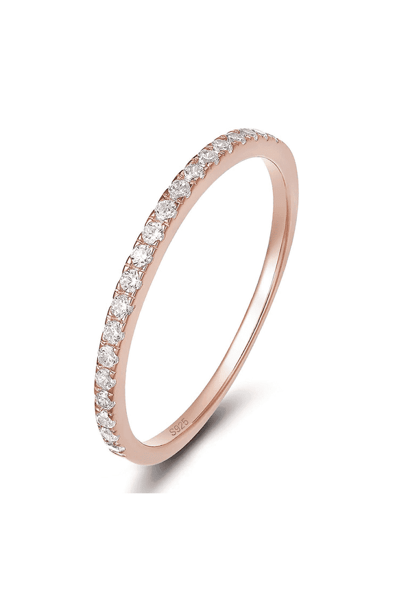 Wedding Band 925 Sterling Silver Stackable Half-Eternity Rings for Women Rose Gold Size 7
